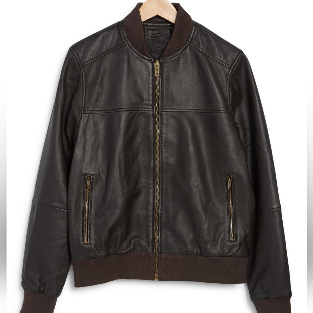 RODD & GUNN CHOCOLATE LEATHER BOMBER JACKET